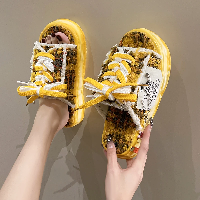 Summer Women Graffiti Slippers Sandals Platform Shoes Mules Flip Flops Street Clogs Flat 2023 New Sweet Casual Shoes For Female