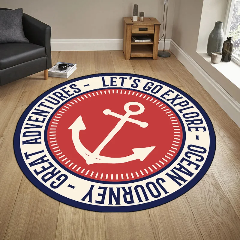 Nautical Anchor Round Carpet Living Room Nordic Vintage Red Blue Style Area Rug Bedroom Bathroom High-end No-Slip Decoration Mat
