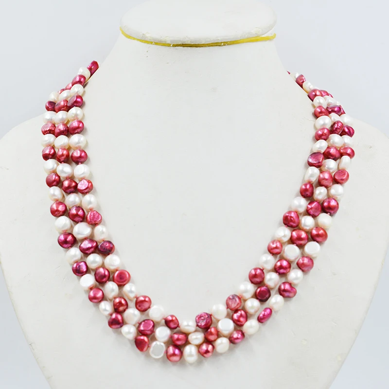 

The latest ideas Charming necklace for professional women 8MM 3-row freshwater cultured natural baroque pearl necklace 45-50CM