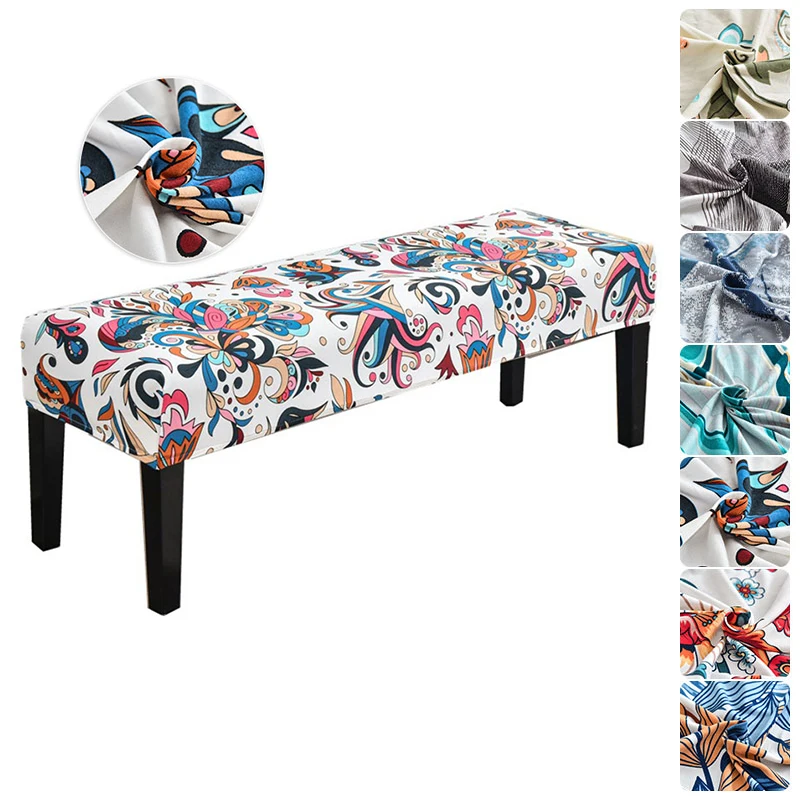 

Cozy Spandex Long Bench Cover Printing Stretch Bench Covers For Piano Living Room Washable Park Removable Chair Cover