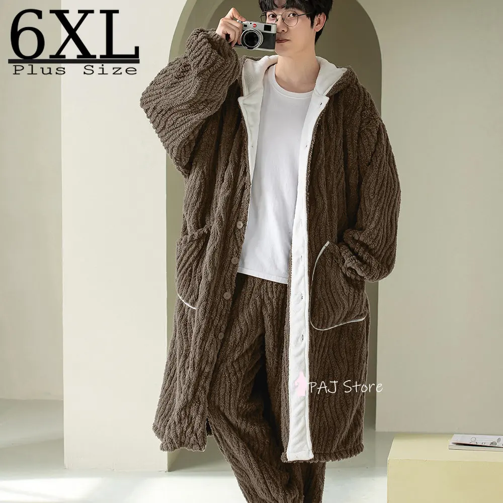 

Пижамный комплект Мужской флисовый, длинный халат-кимоно, одежда для сна, плотная теплая фланелевая Домашняя одежда, большие размеры 6XL, на з...