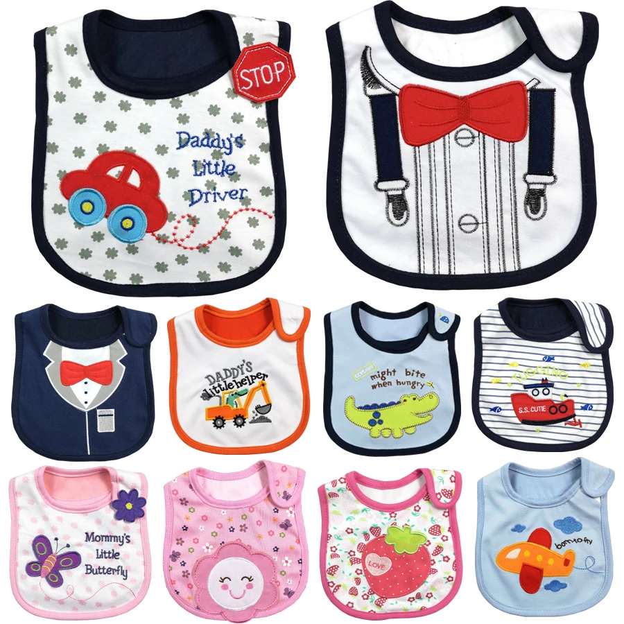 

Baby Bibs Baberos Babador Bavoir Gentleman Waterproof cute cartoon Embroidery printing Babies burp cloth 0-24 months DS19
