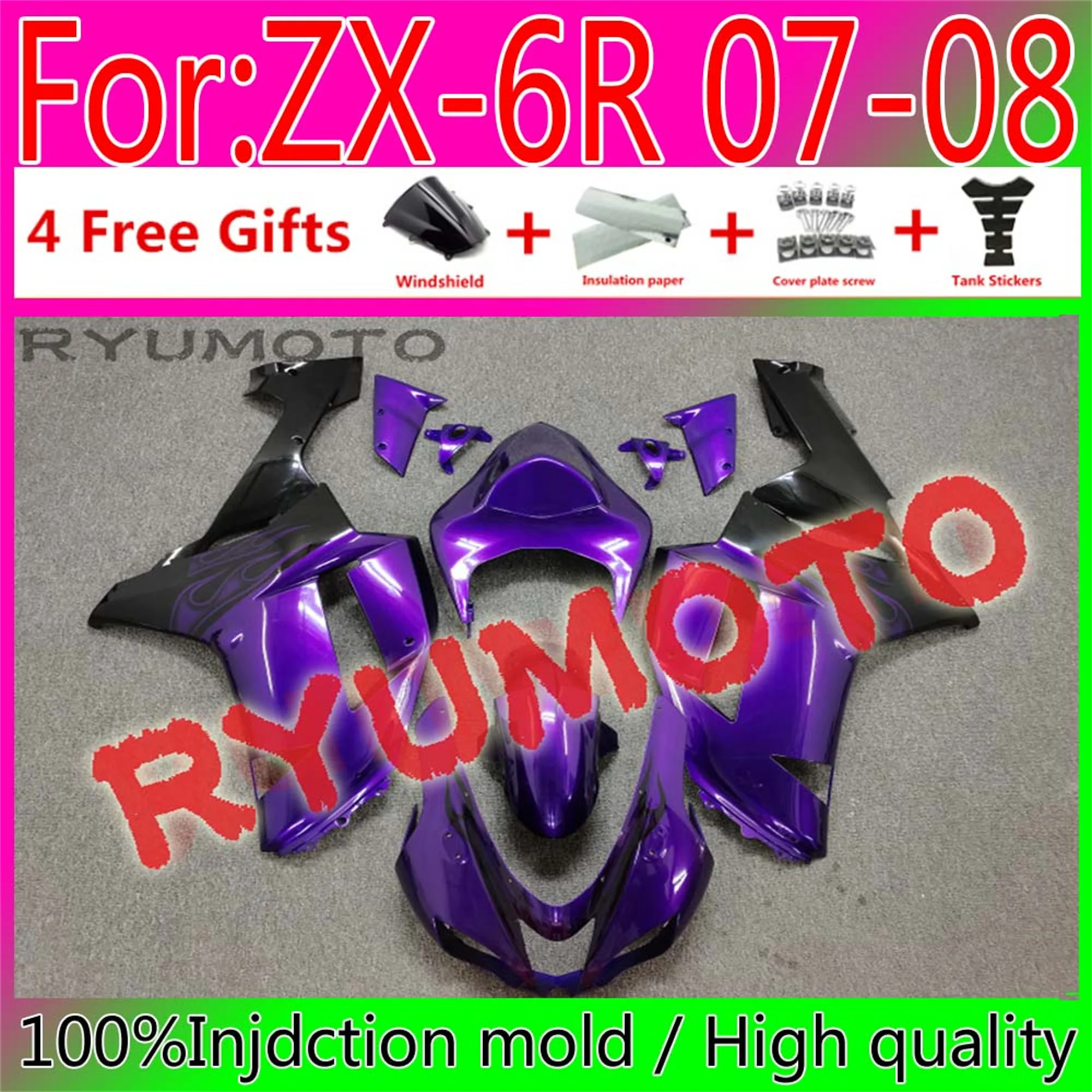 

New ABS Motorcycle Injection mold Fairings Kit Fit For Kawasaki Ninja ZX-6R ZX6R 636 2007 2008 07 08 bodywork fairing