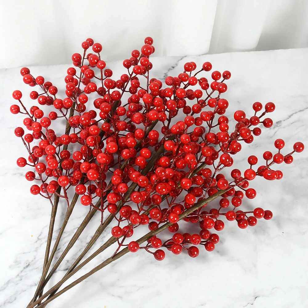 

1/2pcs Simulation Red Fruit Fortune Fruit Berry Holly Artificial Flower Bouquet New Year Christmas Home Living Room Decoration