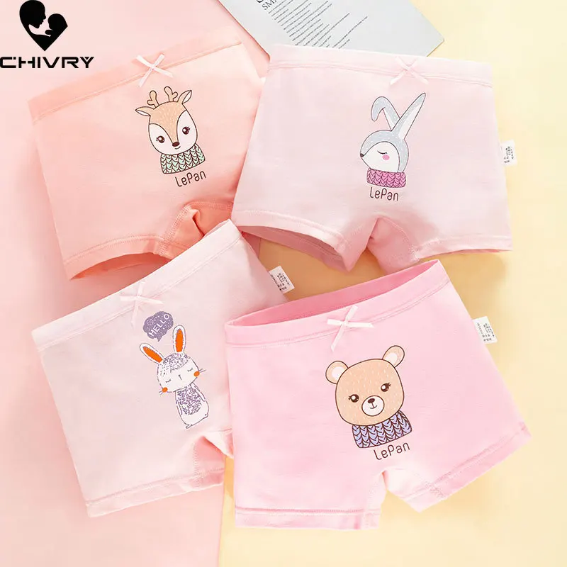 

4 Piece Kids Girls Underwear Cute Cartoon Children's Shorts Panties for Baby Girls Boxer Brief Teenager Underpants for 2-14T