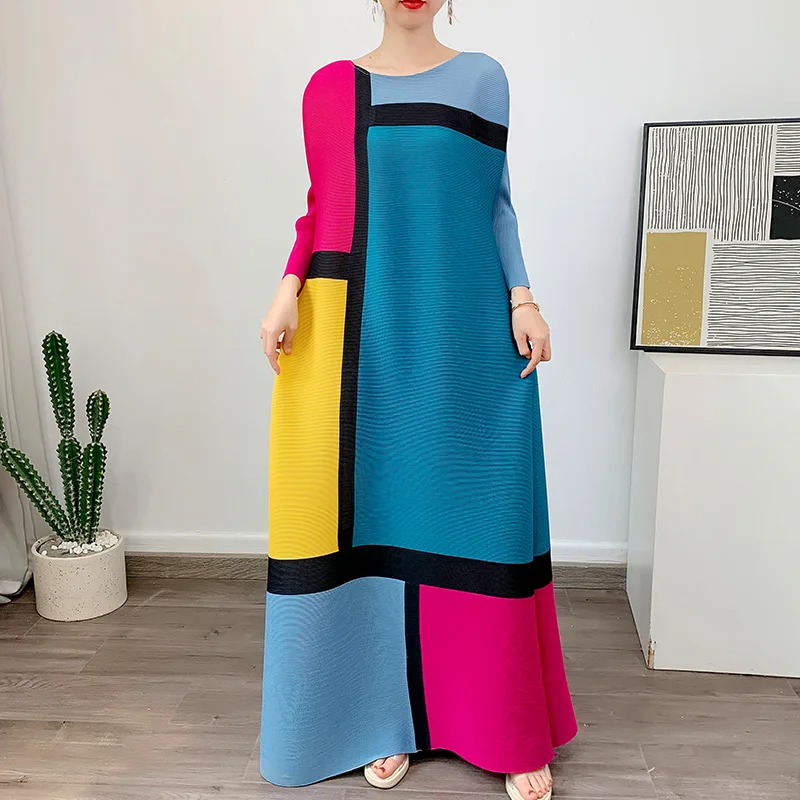 

Miyake Style Printed Dress for Women 2023 Spring New Loose Large Size Casual Pleated Comfortable Refined Luxury Evening Dresses