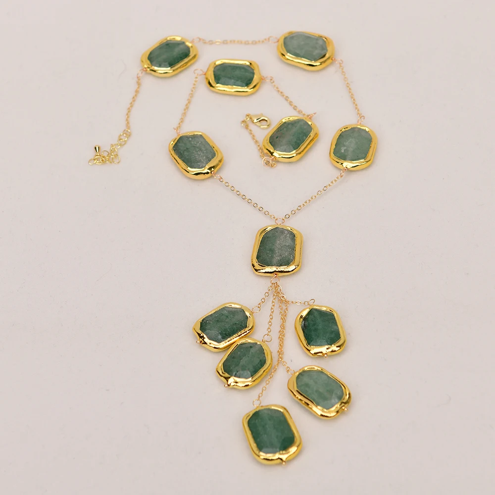 Фото Ожерелье G-G Natural Gems из зеленого клубничного кварца с позолотой 24K, цепочка с камнями, символ удачи, женское украшение №1