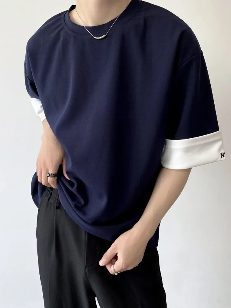 

SYUHGFA Men Clothing 2022 Summer Short Sleeve Embroidery Letter T-shirt New Korean Fashion Loose T-shirt Streetwear For Male