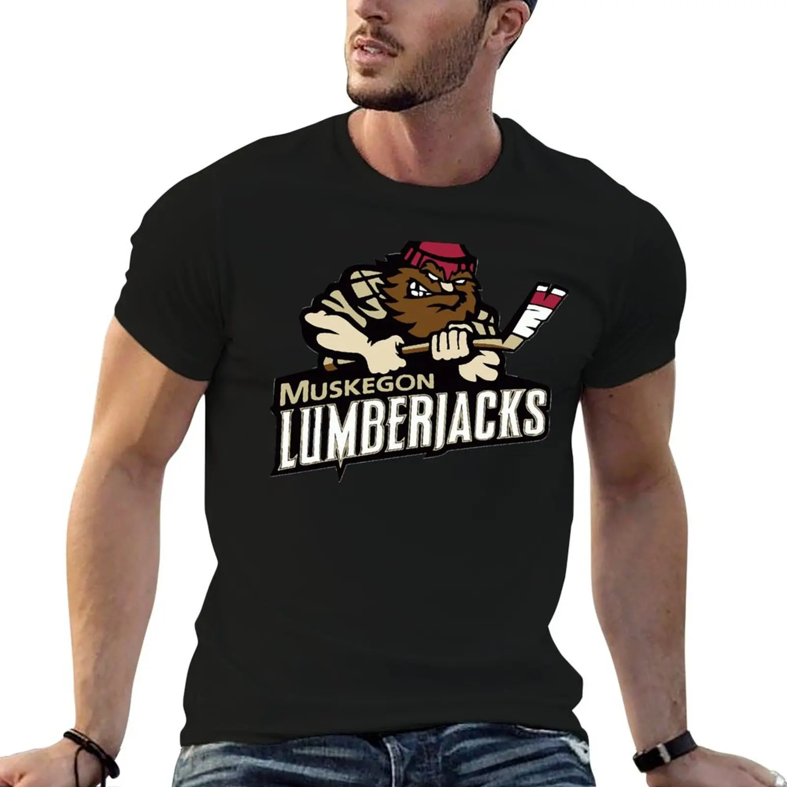 Фото Футболка USHL Retro Muskegon Lumberjacks, мужские хлопковые футболки, забавная футболка с индивидуальным принтом, мужская футболка из плотного хлопка №1