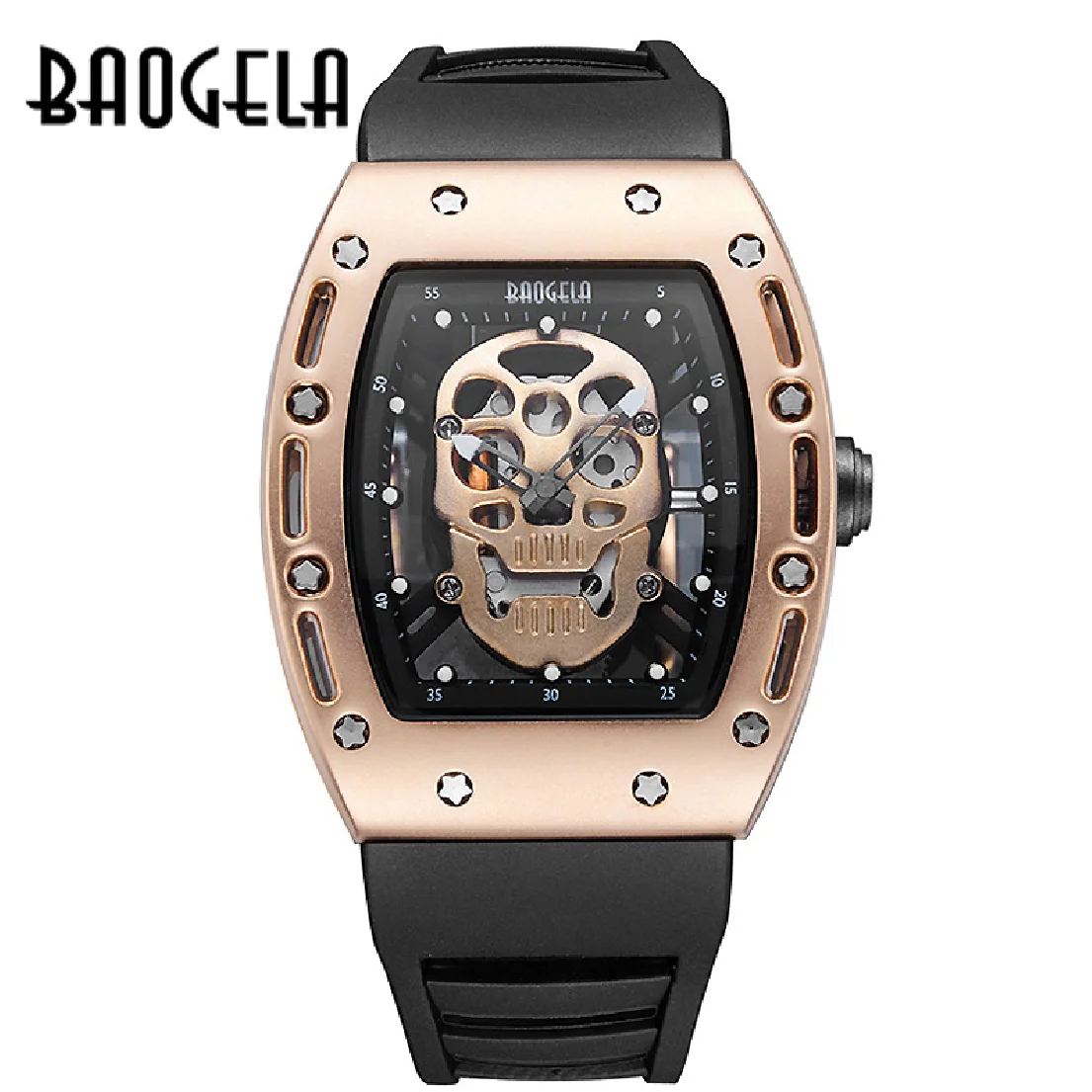 

Baogela mode Rectangle squelette cadran mains lumineuses bracelet en Silicone arm��e Sport Quartz montres BGL1612G-3