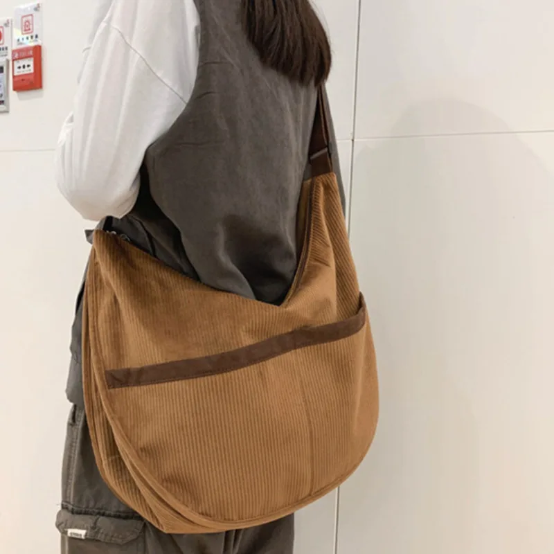 

Large Capacity Corduroy Crossbody Dumpling Bag Utumn And Wintedum Solid Color Shoulder Bag Literature And Art Cloth Bags Satchel