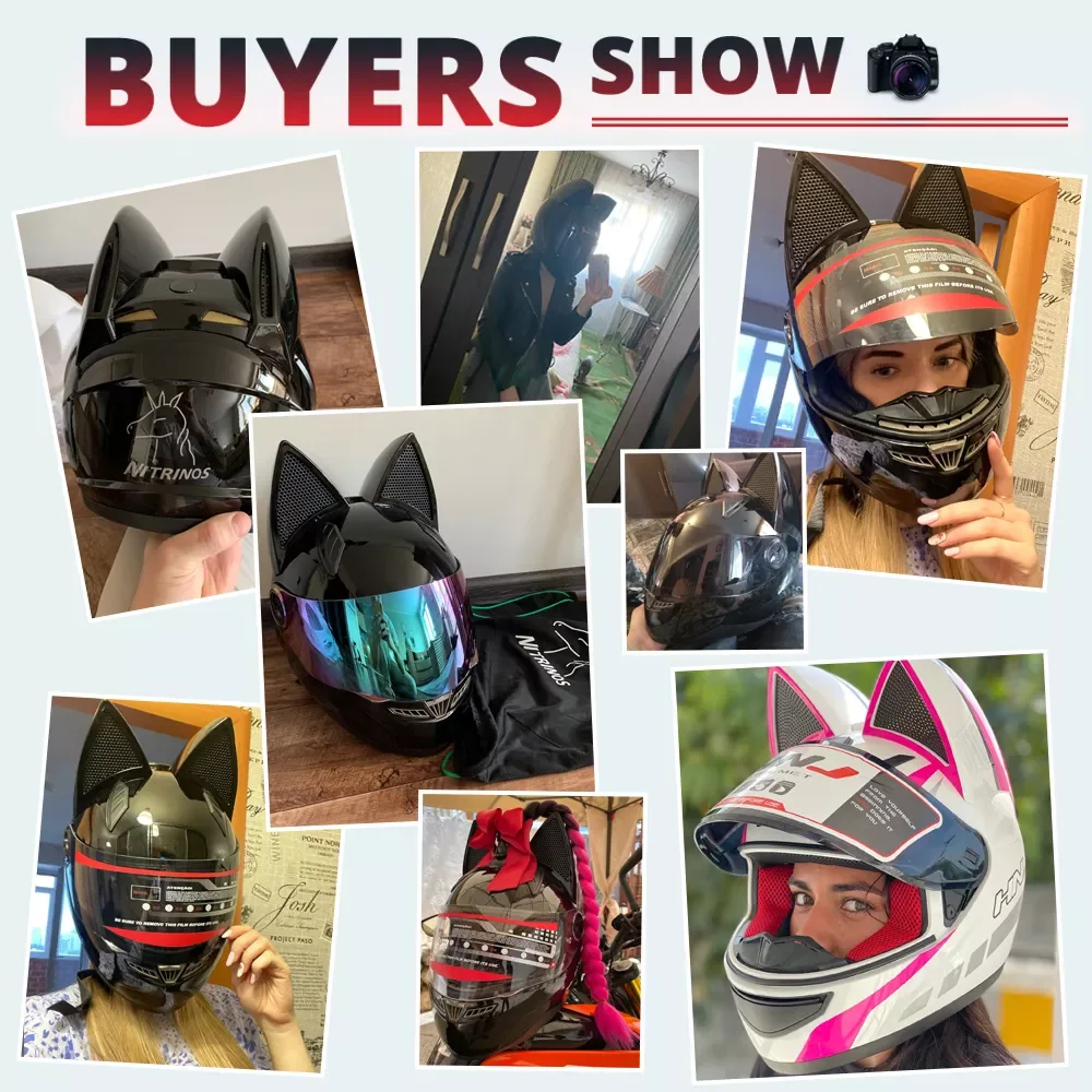 

NITRINOS Motorcycle Helmet Full Face Casco Moto Breathable Motocross Helmet With Removalbe Cat Ears Streamlined Helmet For Woman