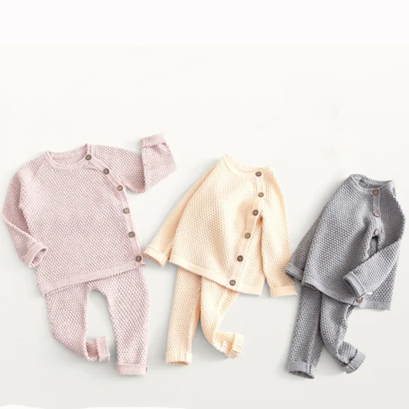 Baby Suit Spring And Autumn Sweater Suit Men's And Women's Baby Sweater Suit Warm Coat + Trousers Sweater Two-piece Sweater