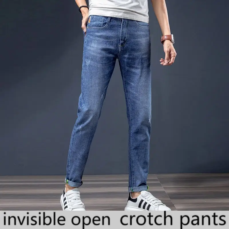 

Open-Crotch Pants Spring and Summer Jeans Men's Stretch Slim Fit with Double-Headed Invisible Zipper Couple Dating Field Office