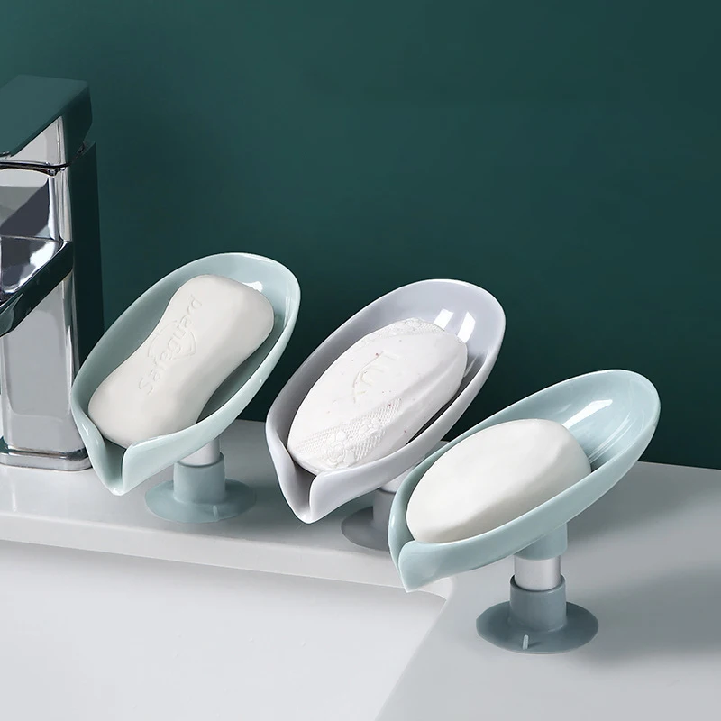 

Bathroom Soap Holder Shower Drain Dishes Leaf Shape Soap Box Suction Cup Soap Dish Plastic Sponge Storage Tray Kitchen Supplies