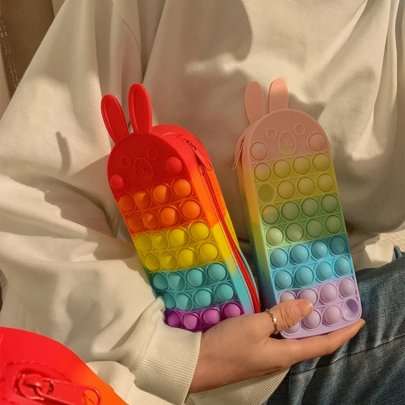 

Color Rabbit Pops Pencil Case Sensory Silicone Bubble Toy Stationery Storage Bag for Children Stress Relieving Fidget Toy Gift