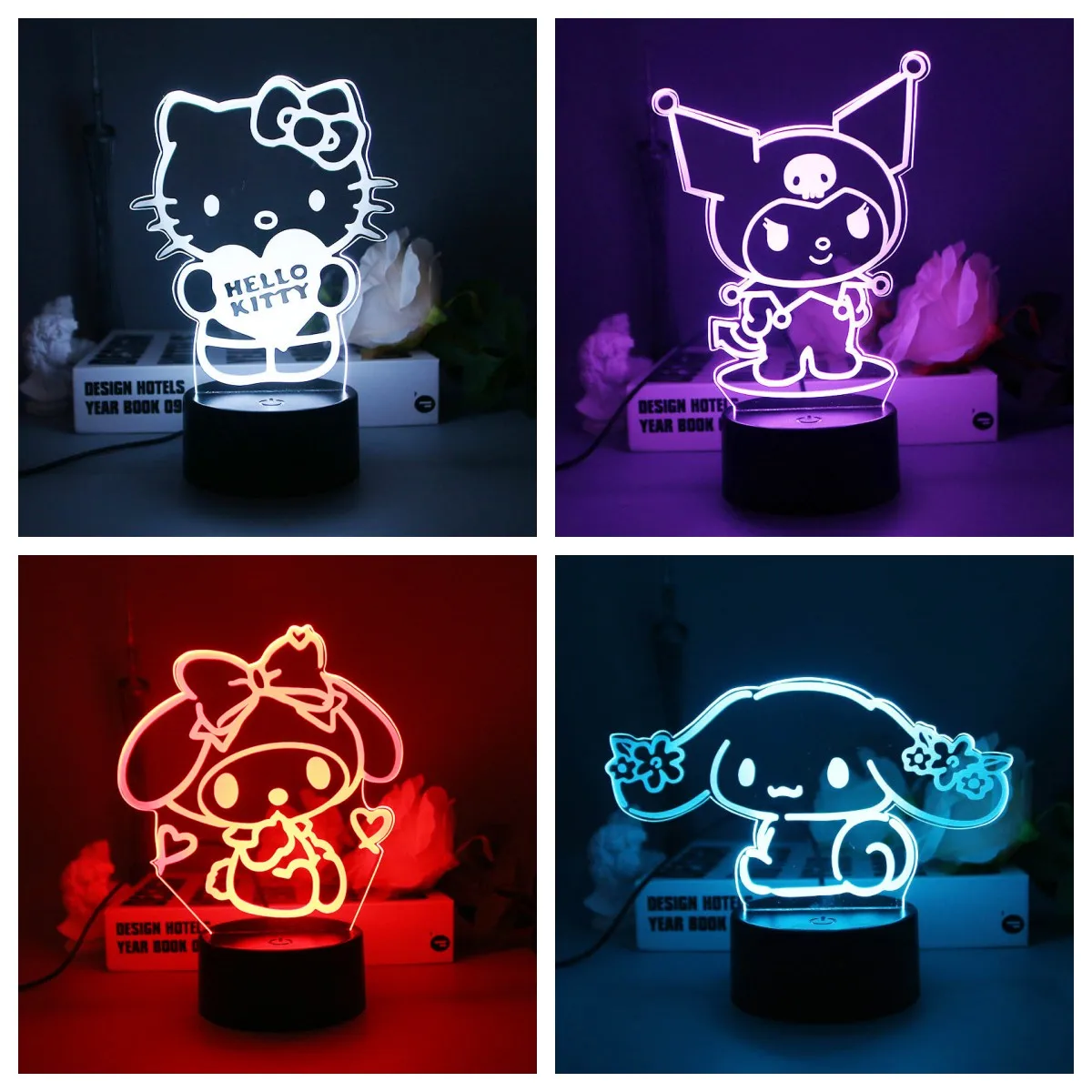 New Cartoon Sanrio Hello Kitty My Melody Kuromi Night Light 16 Colorful light-box Cute Bedroom Mini Desk Lamp Bedroom Girls Gift