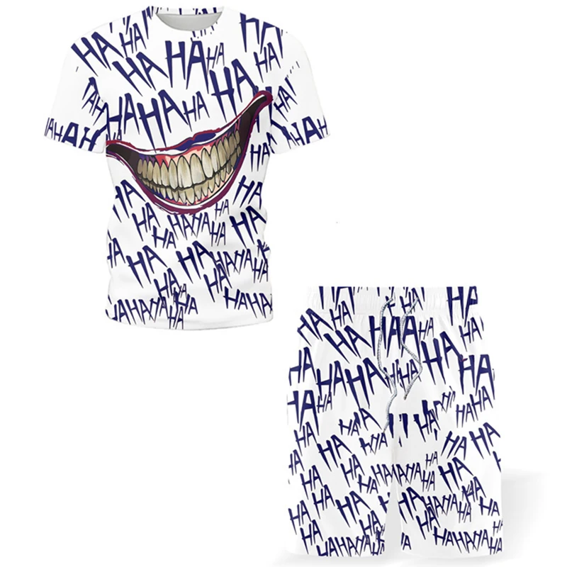 

Fashion 3D Printing Skull Cowboy Male T Shirt Suit Oversized Smiley Hip Hop Men Streetwear Harajuku O-neck Teenager Top Tees Set