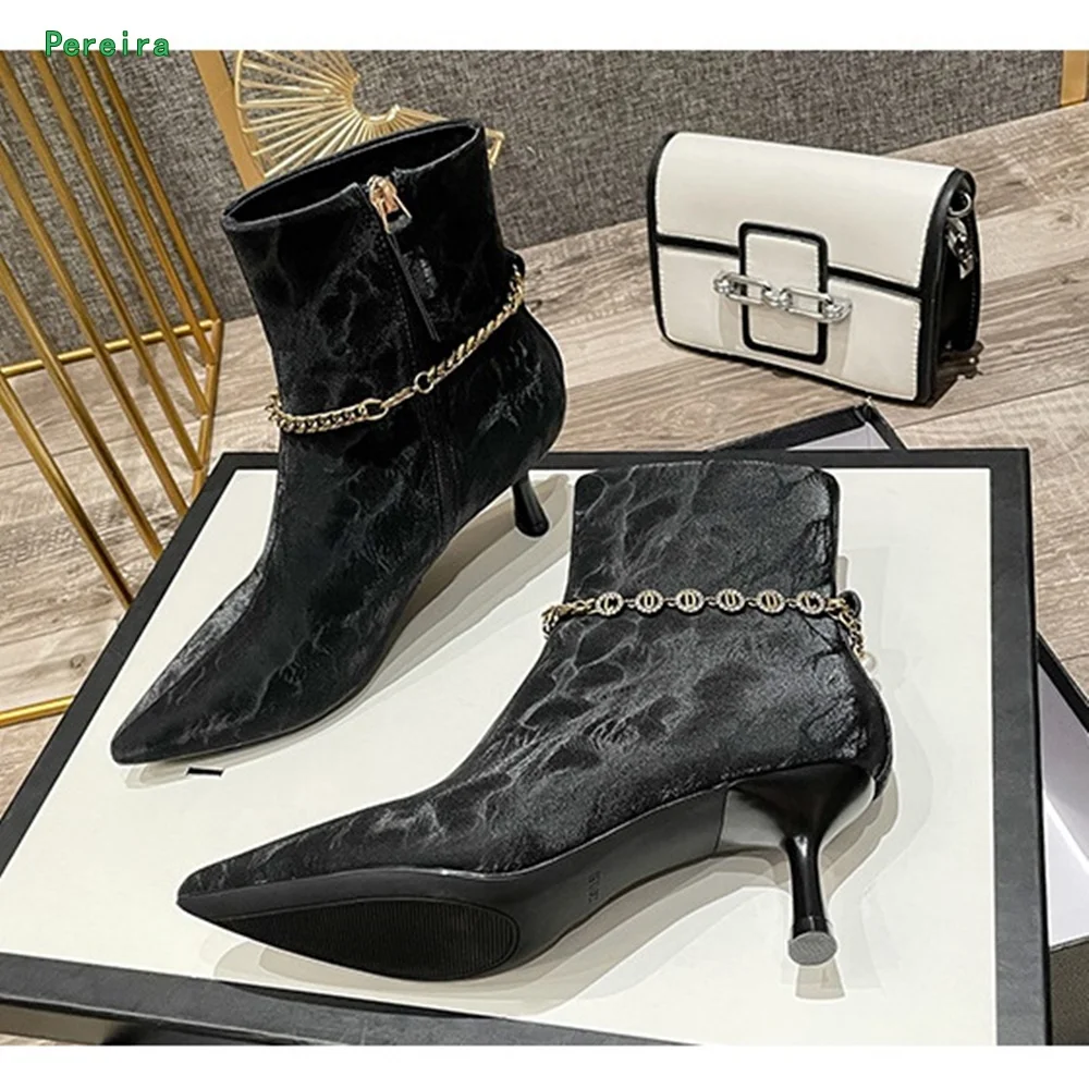 Black Side Zip Ankle Boots 2022 Solid Flack Suede Pointed Toe Thin High Heel Party Women's Elastic Shoes For Free Shipping