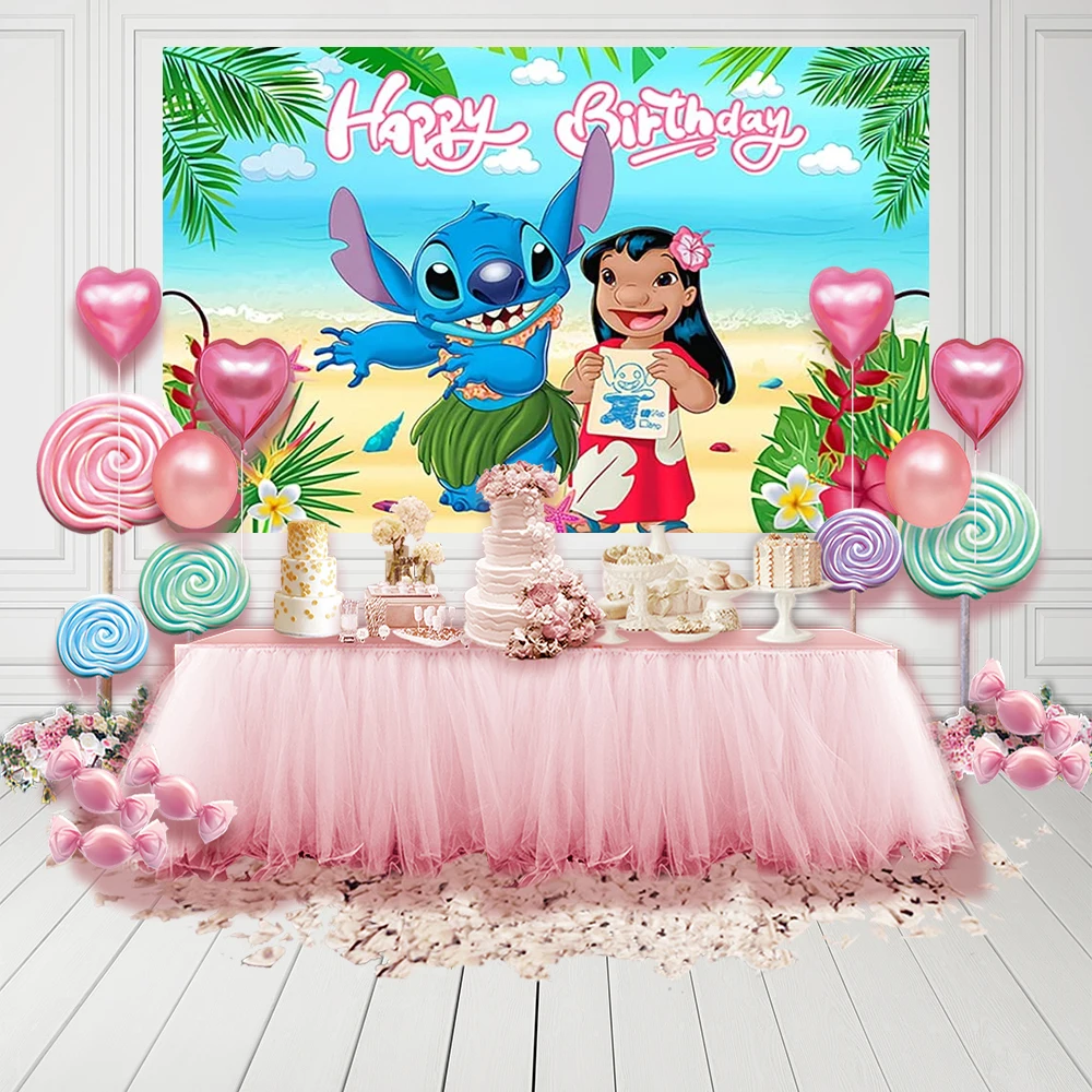 

Summer Hawaiian Aloha Backdrop for Birthday Party Lilo and Stitch Photo Backgrounds Stitch Theme Baby Shower Banner for Birthday