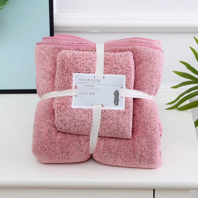 3pcs/set Bamboo Charcoal Coral Velvet Fiber Bath Towel Adult Quick-drying Soft Absorbent Solid Color Household Bathroom Towel images - 6