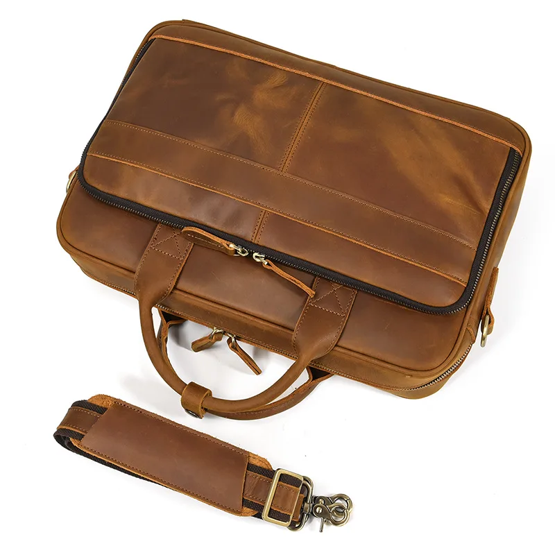 Retro Crazy Horse leather briefcase14Men's leather briefcase