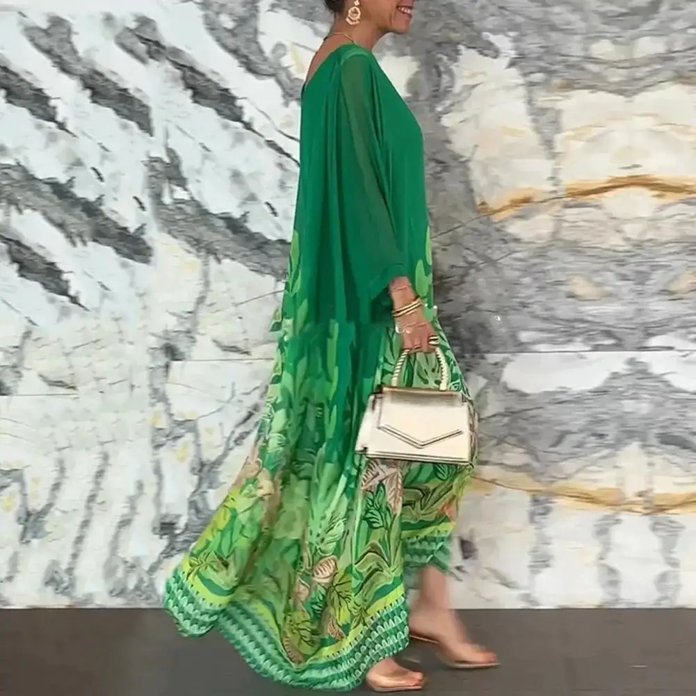 Платье-макси с цветочным принтом и рукавами летучая мышь