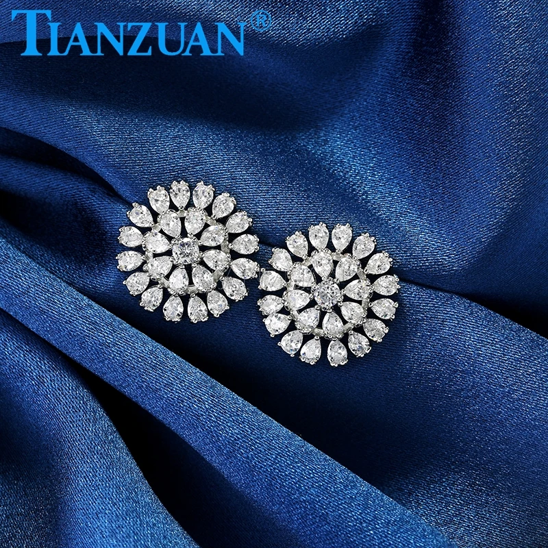 New 925 Sterling Silver Flower Stud Earrings Fashion Dangle Moissanite Earrings for Women Gift Fashion Ear Jewelry