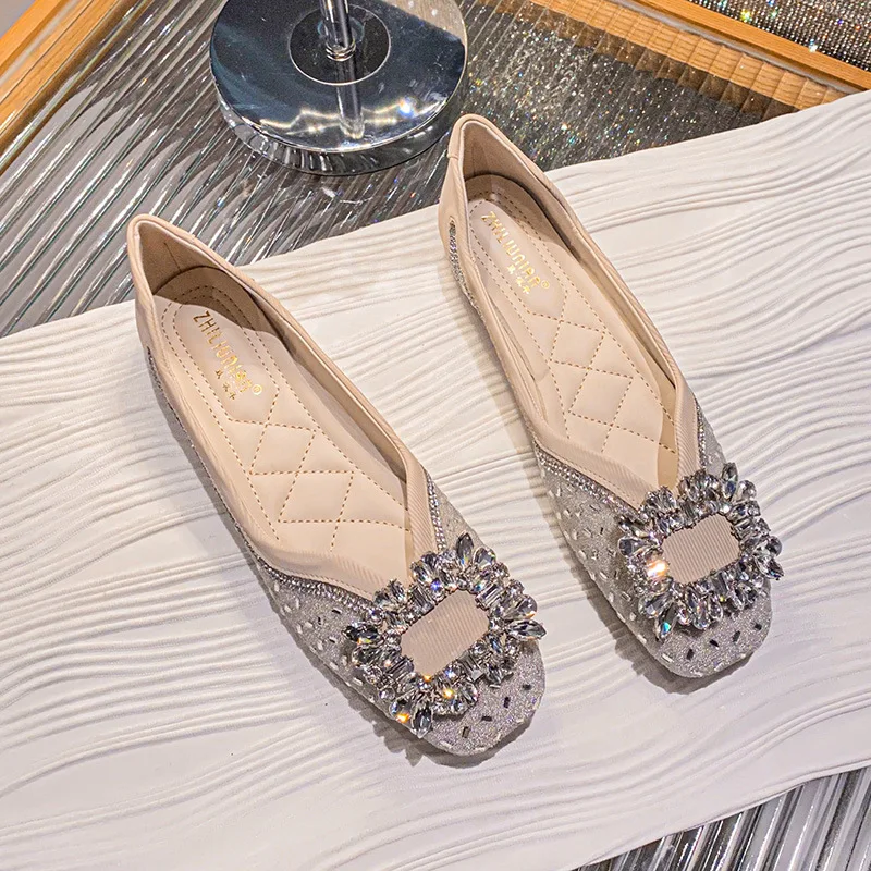 Flats Shoes Women Square Toe Slip on Plaid Tweed Shoes Soft Ballet Flats Ladies Shoes Large Women's Loafers Zapatos De Mujer