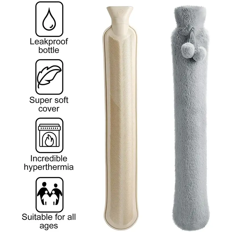 

Длинная Подставка для бутылки с горячей водой для кровати с теплой талией, сверхмягкая плюшевая крышка из чистого натурального каучука 2 л