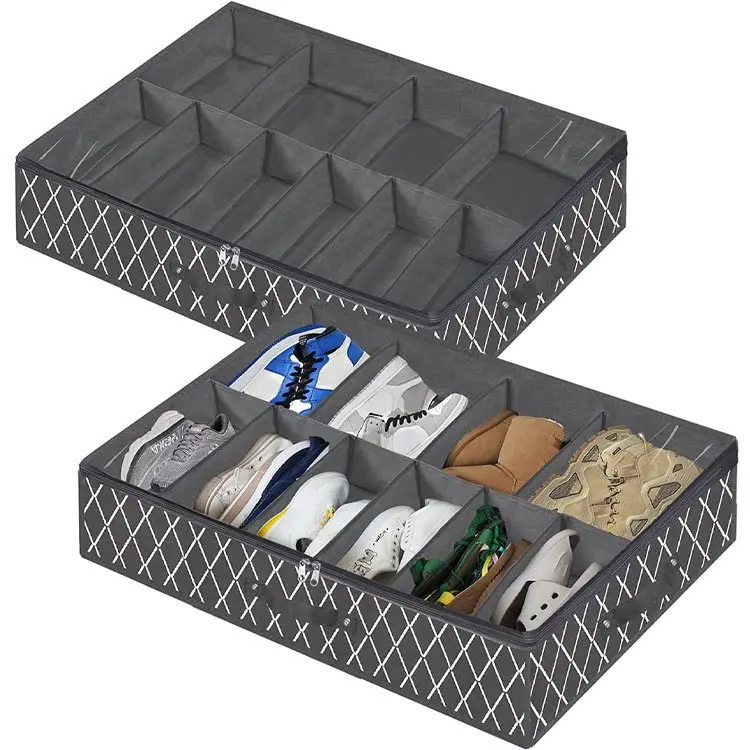 

12 Pair Folding Dustproof Under Bed Shoe Organiser Storage Holder Shoe Box Tidy Bag Rack Pockets Space Saving Zipper Closure