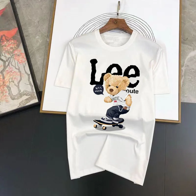 

New Luxury T-Shirt Crew Neck Men's and Women's Loose Casual White Tee Bear Printed Street Short Sleeve Brand Tops
