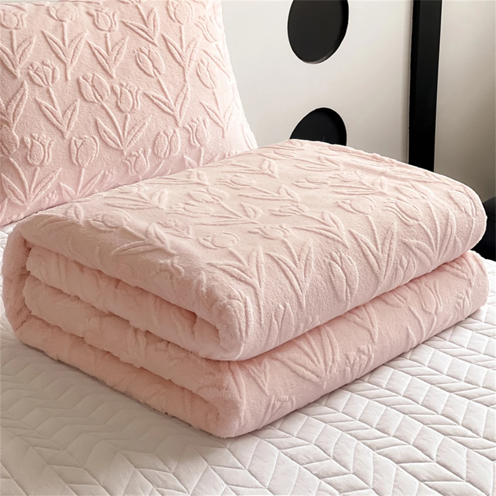 Женское жаккардовое одеяло с розовым тюльпаном мягкое теплое удобное Флисовое