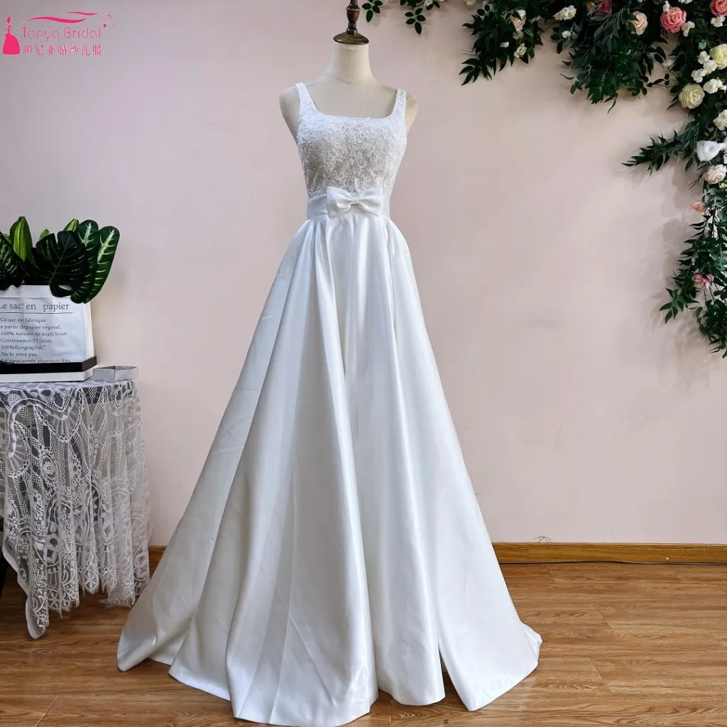 Короткие кружевные платья со съемным атласным хвостом 2 в 1 выращенные свадебные