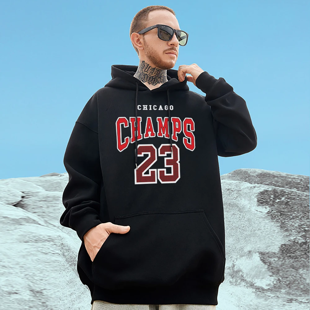 

Chicago Champs 23 Prints Cotton Mans Hoodies Oversize Loose Sportswears Hooded Full Sleeve Streetwear Outdoor Soft Mans Clothes