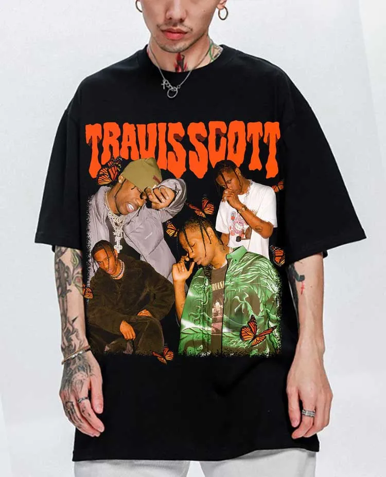 

Hipop Underground Style Boys Girls T-shirt Suitable Famous Rappers Travis Scott Print Short Sleeve Black 100% Cotton T Shirt