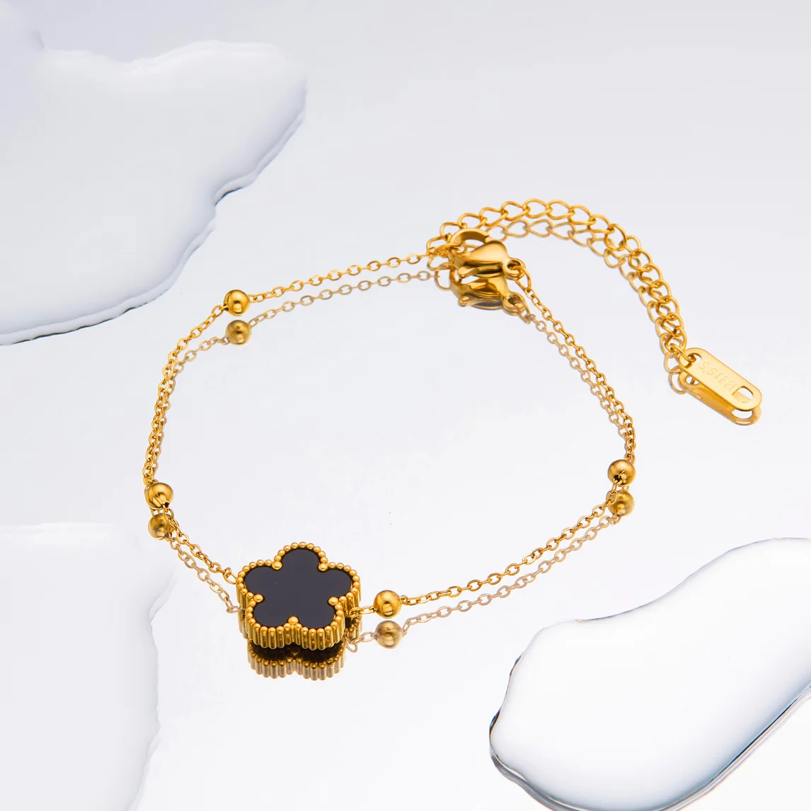 Цветной позолоченный клеверный изысканный браслет из нержавеющей стали с пятью