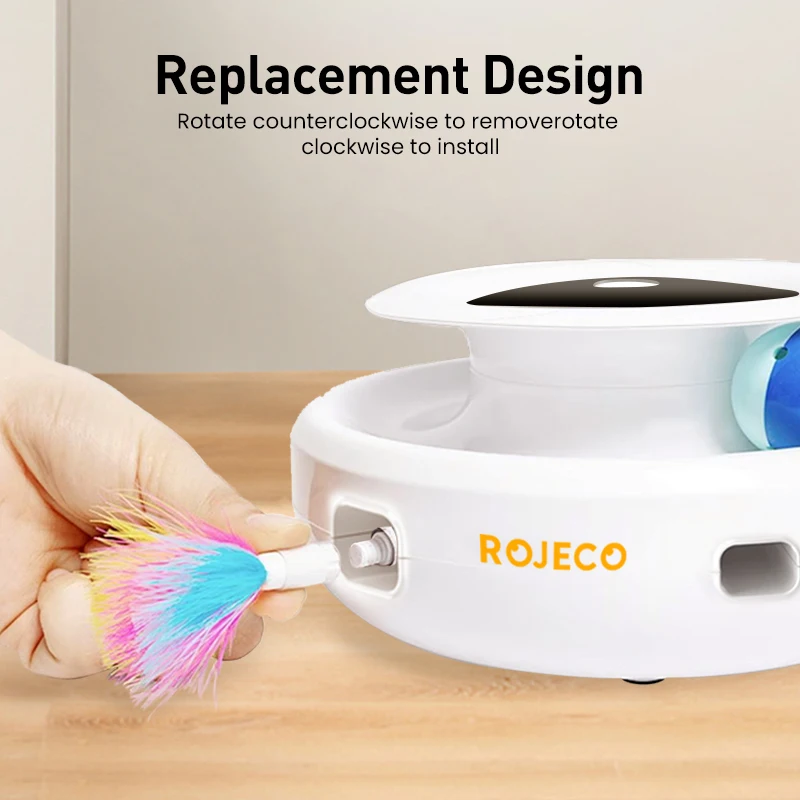 Фото ROJECO 2 в 1: Умные игрушки для кошек, автоматический набор игрушек с перьями и мячиками для кошек и собак, 5 режимов, электронные интерактивные аксессуары для домашних животных №4