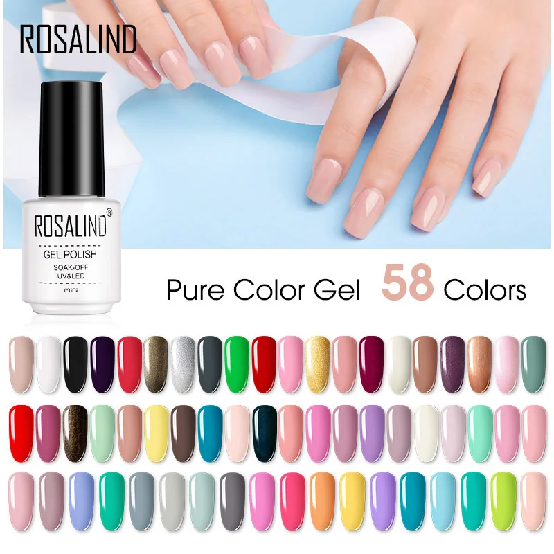 

ROSALIND 7 мл 58 цветов Гель-лак для ногтей с базовым и матовым верхним покрытием все для маникюра полуперманентный отмачиваемый гель УФ светодио...