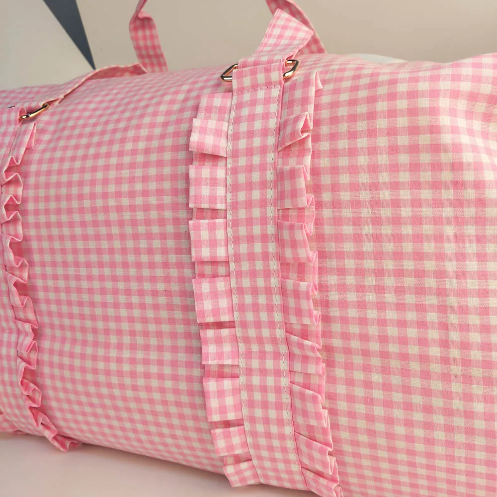 Purple Plaid Ruffle Duffle Kids Seersucker Large Ruffle Totes For Weekend Travel Bags Gilrs Boys Personalized Bags Domil1956