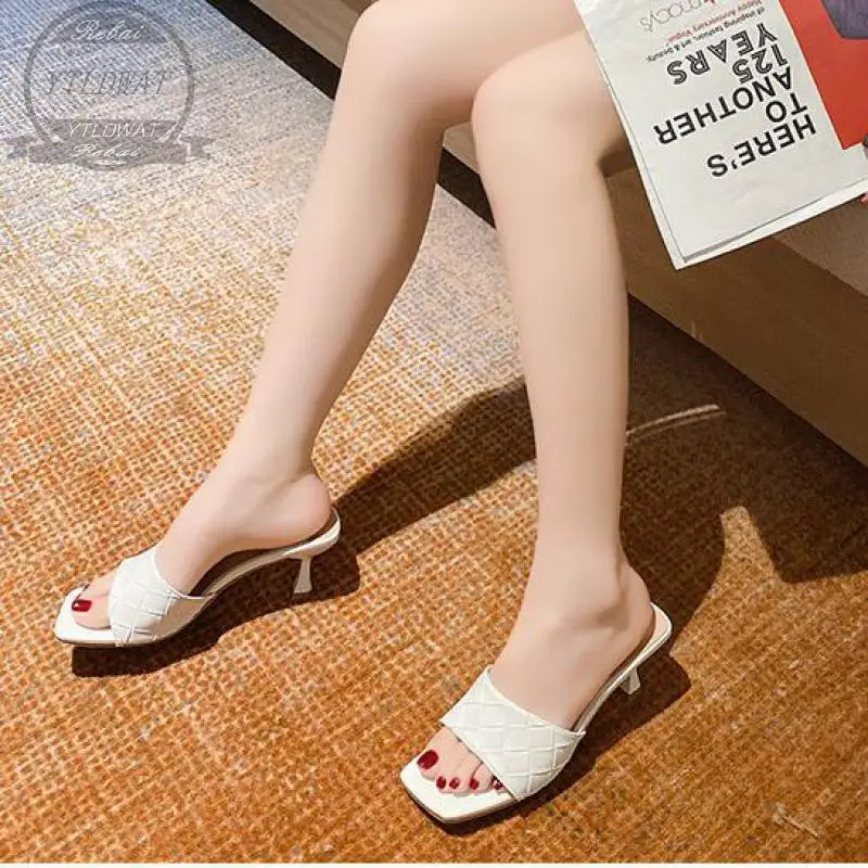 YTLDWAT 2022 Summer Women Pumps Square Toe Ladies Heel Mules Sexy Thin High Heels Sandals Slippers Female Fashion Woman Shoes