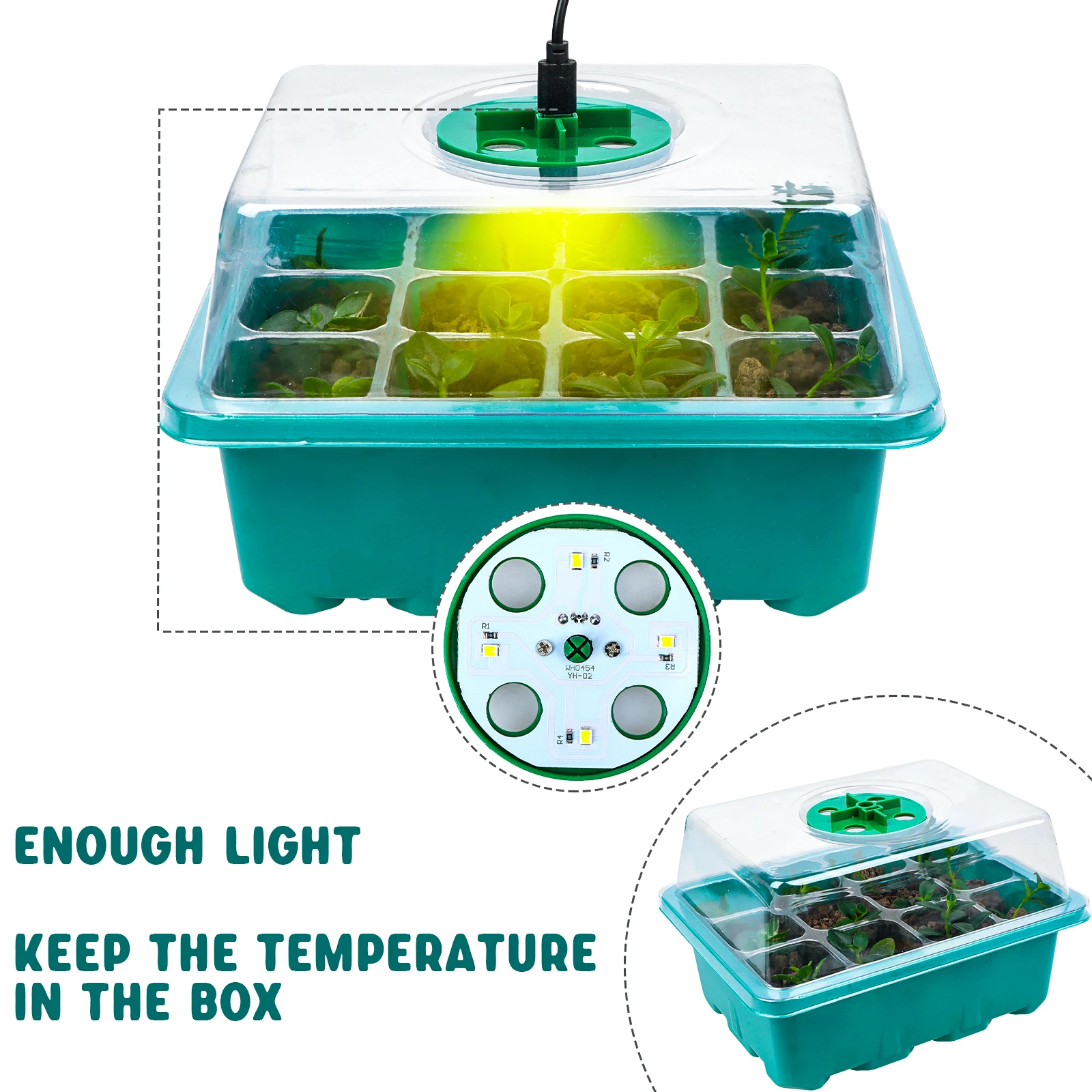 

5Pack Plant Seed Starter Trays Kit,Seedling Tray Starter with Grow Light Greenhouse Growing Trays with Holes 60 Cell Per Tray