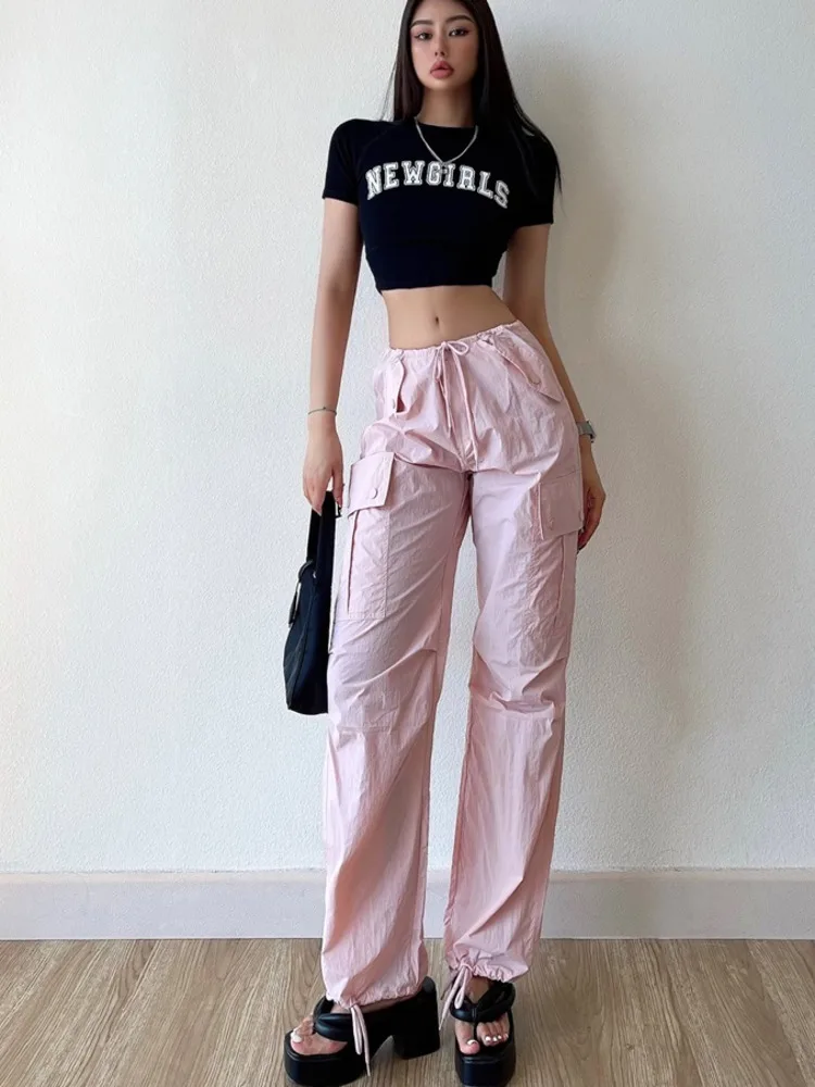 

Женский комбинезон на шнуровке, винтажный Свободный Повседневный комбинезон в американском стиле с множеством карманов и эластичным поясо...