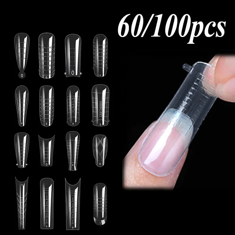 60/100pcs Nail Dual Forms Full Cover False Nails Quick Building Mold Tips Fake Nail Shaping Extend Top Molds Accessories