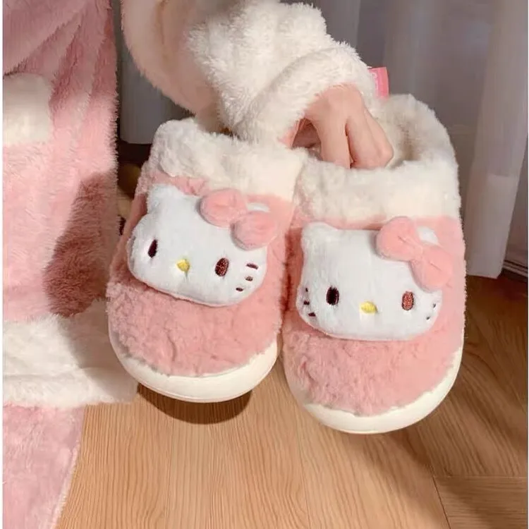 Kawaii Cinnamoroll HellosKitty плюшевые тапочки женские осенне-зимние хлопковые для родителей