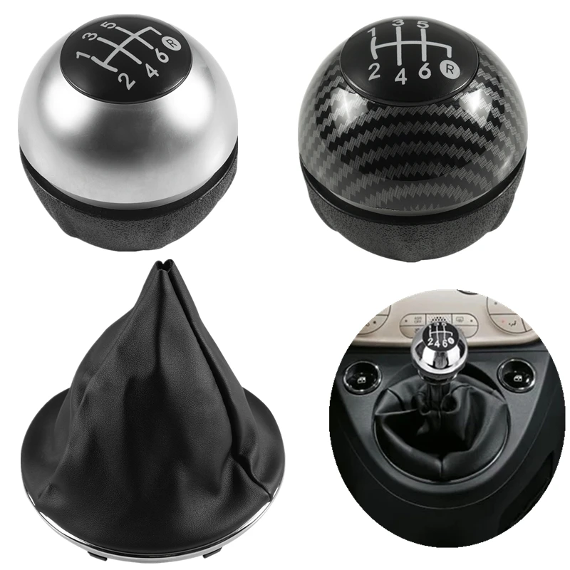 

Кожаный чехол для Fiat 500 500C 2007-2018 5/6 Speed, ручка переключения передач, сменная глянцевая черная крышка
