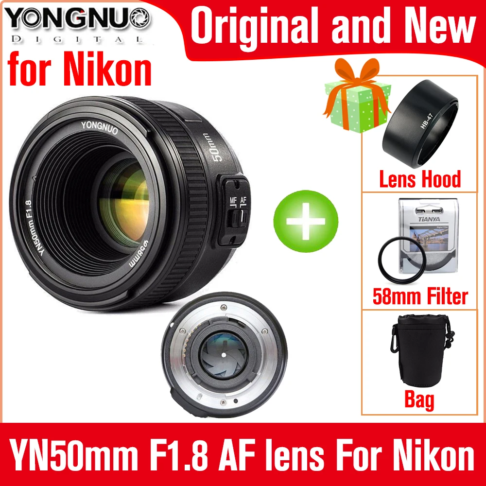 YONGNUO YN50mm F/1 8 AF объектив YN-50MM диафрагма Авто фокус линзы для камер Nikon D810 D750 D5200 D5300