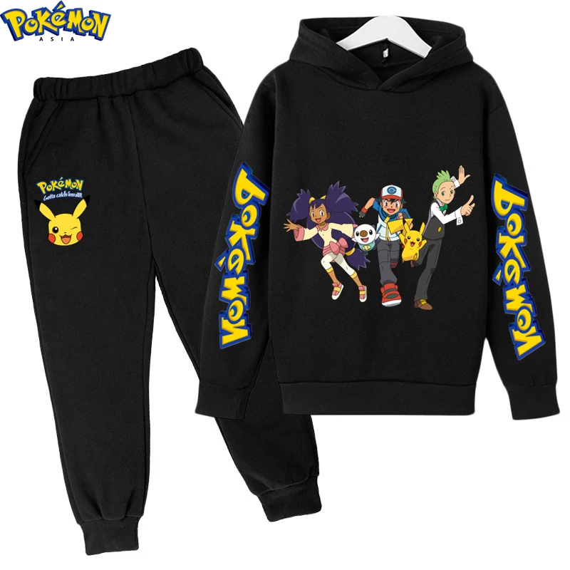 

2023 New lovely Children's Clothing Pikachu Hoodie Pokemon Suit Kids Hoodies Pants Two-piece Children Clothing Set 4-14 Years
