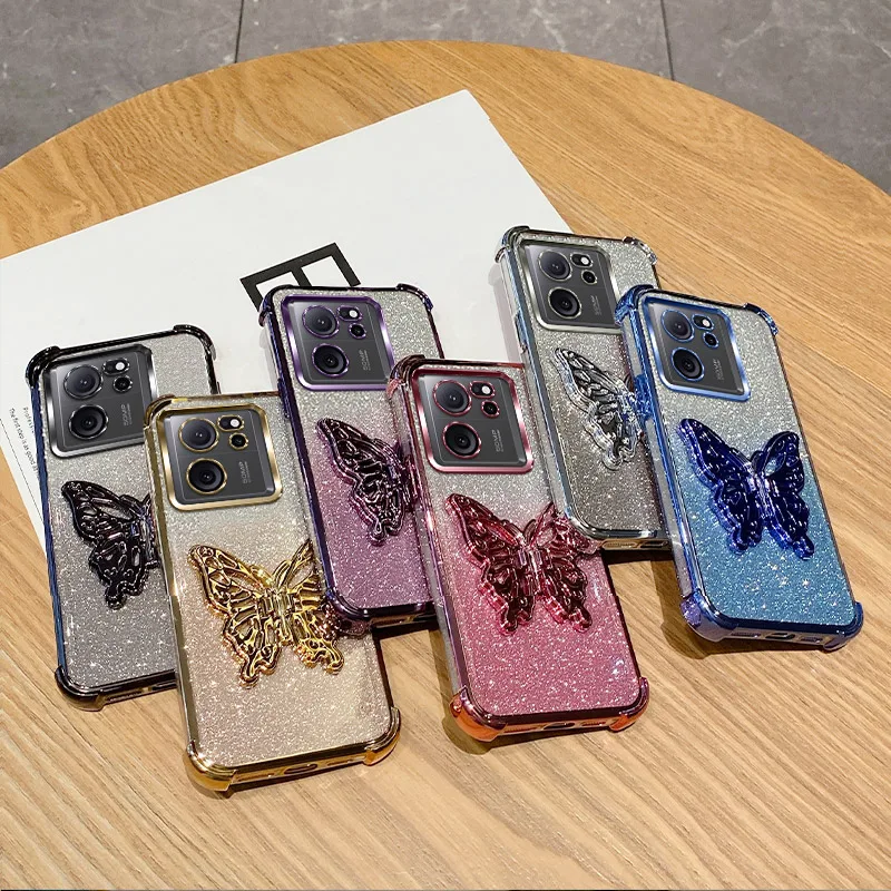 Чехол для телефона Xiaomi 13T Pro 12T 12 12S 12X 13 14 15 роскошный блестящий бабочка розовый