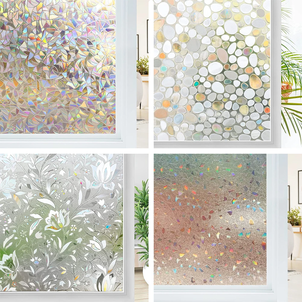 

Mul-size Rainbow Window Film 3D Ecology Non Toxic Glass Vinyl for Home Static Cling Stained Glass Film Insulation Window Sticker